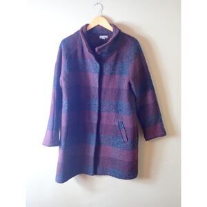 Kenar Womens Burgundy Black Colorblock Wool Cardigan Jacket Size L Button Up